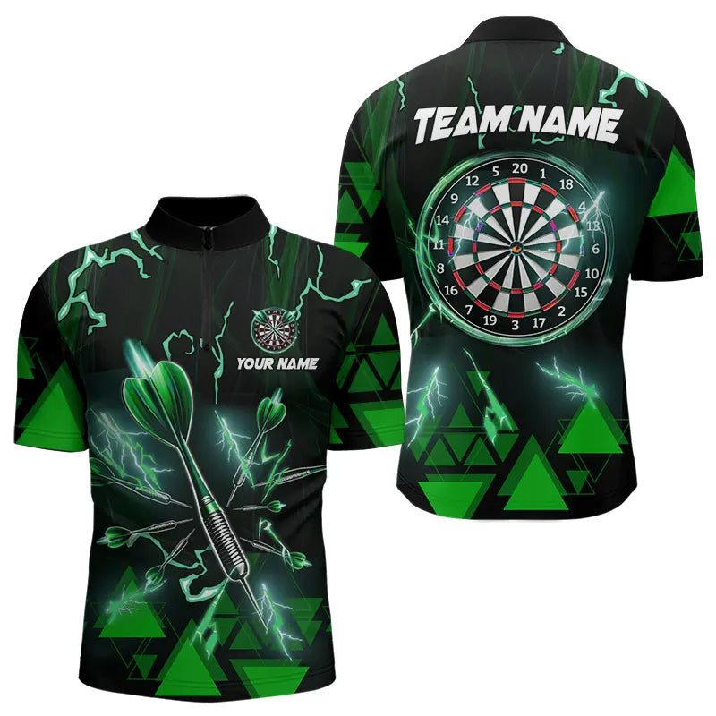 Individuelles Grün Darts Pfeil Thunder Lightning Dart Viertelreißverschluss Herren Shirt – Dart Team Trikots TDM3766
