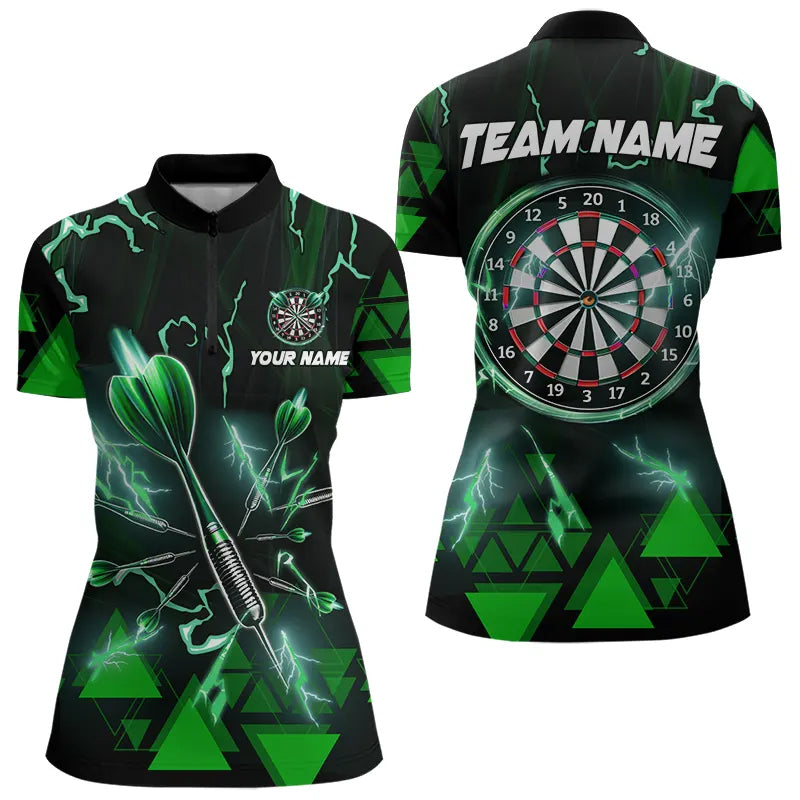 Individuelles Grün Dart Pfeil Donner Blitz Dart Damen Quarter Zip Shirt – Dart Team Trikots TDM3766