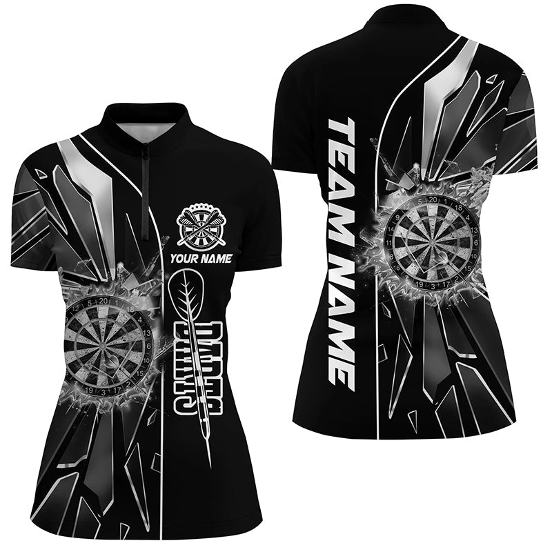 Individuelles Schwarzes Break Glass Dart Damen Quarter Zip Shirt, Dart Liga Shirt TDM2275