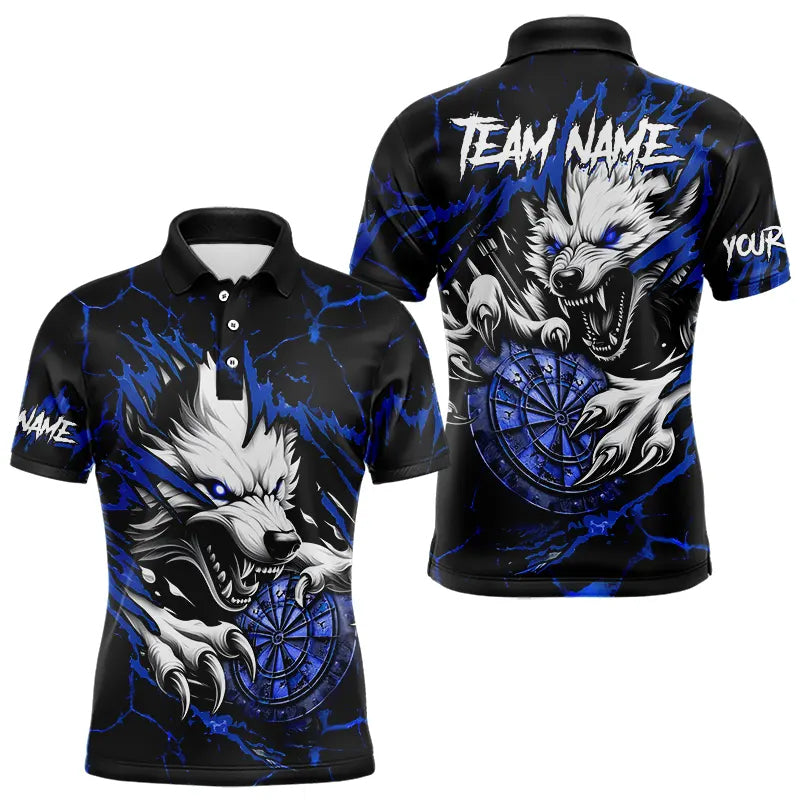 Individuelles Wolf-Blitz-Dart-Poloshirt für Herren, blaues Darttrikot TDM3610