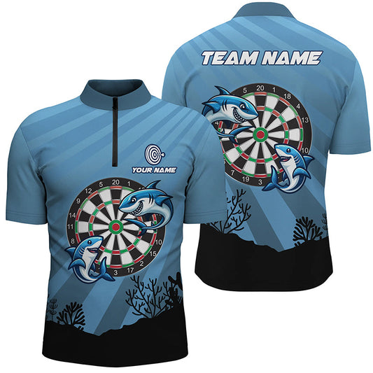 Individuelles Hai Dartboard Blau Herren Shirt mit Viertelreißverschluss, Lustigste Dartshirt-Geschenke TDM1284