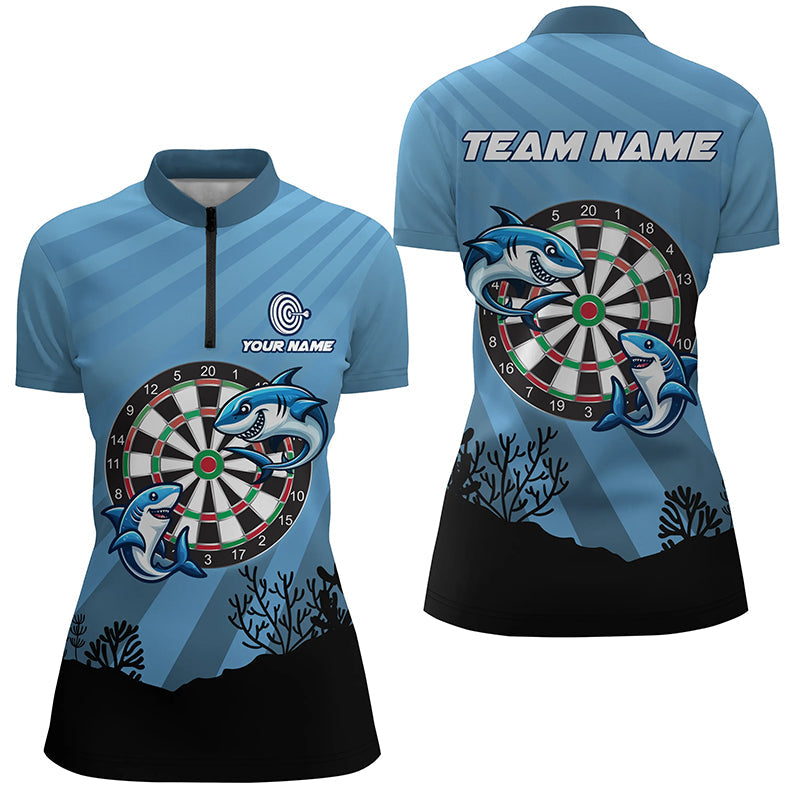 Individuelles Hai Dartboard Blau Damen Quarter Zip Shirt, Lustigste Dart Shirts Geschenke TDM1284