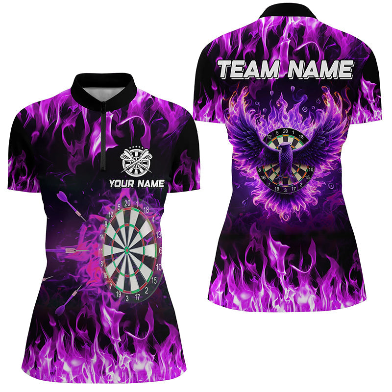 Individuelles lila Dartboard Fire Flame Adler Dart Shirt für Damen, Dart Teamtrikot TDM1646