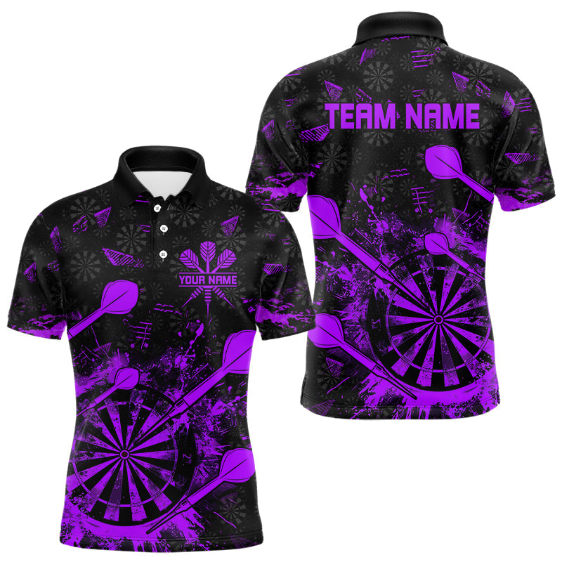 Schwarz-lilanes Grunge-Dart-Poloshirt für Herren, individuelle Dartshirts für Teams, Darttrikots TDM3276