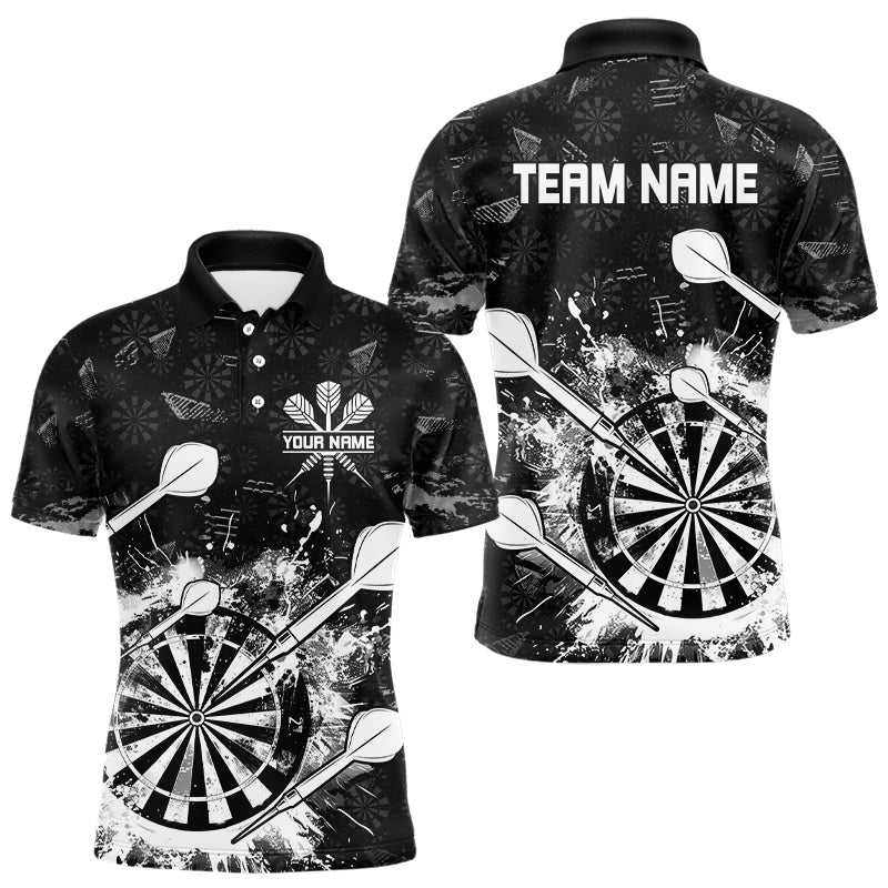 Schwarz-weißes Grunge-Dart-Poloshirt für Herren, individuelle Dartshirts für Teams, Darttrikots TDM3277