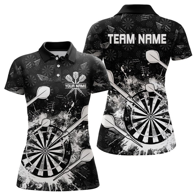 Schwarz-Weiß Grunge Darts-Poloshirt für Damen, Individuelle Dartshirts für Team, Dart-Trikots TDM3277