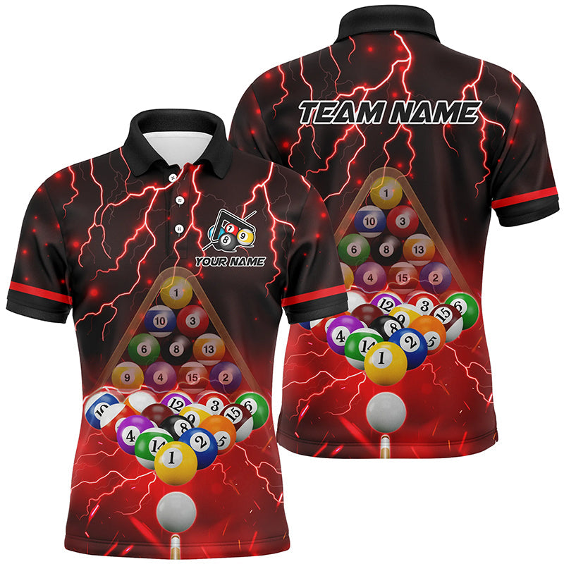 Donner-Blitz-Sturm individuelles 3D-Poloshirt für Herren, Billardkugeln-Teamtrikot |Rot TDM3048