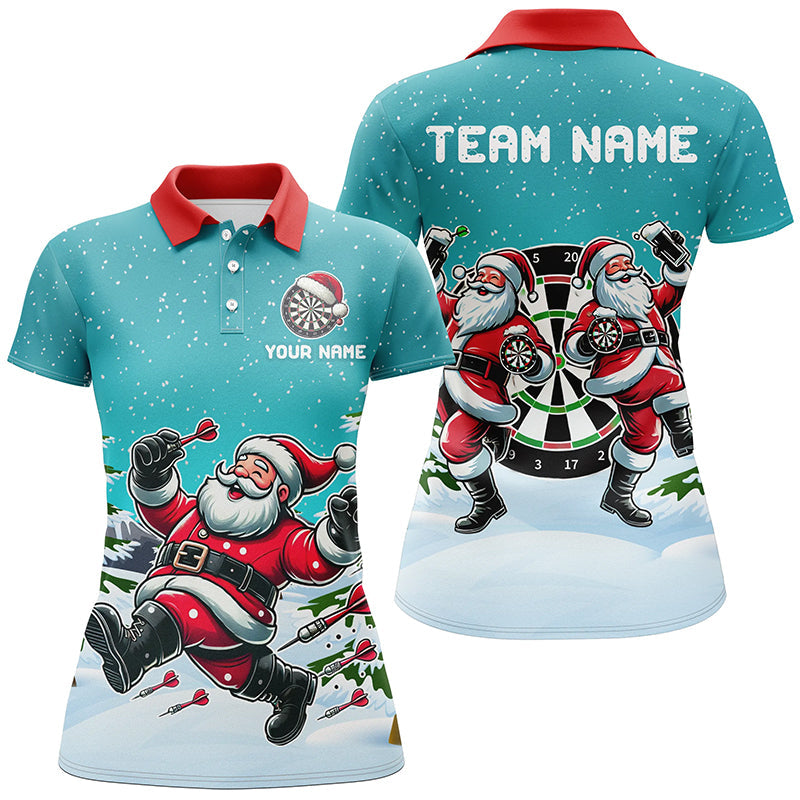 Individuelles Santa Dart Spielen Türkises Dart Poloshirt für Damen, Weihnachten Dart Trikot Geschenk TDM3050