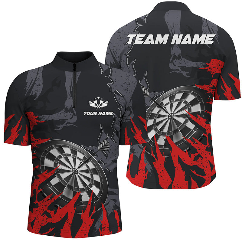 Individuelles Rotes Grunge Stil Dartboard Herren Shirt mit Viertelreißverschluss, Dart Team Trikot TDM1301