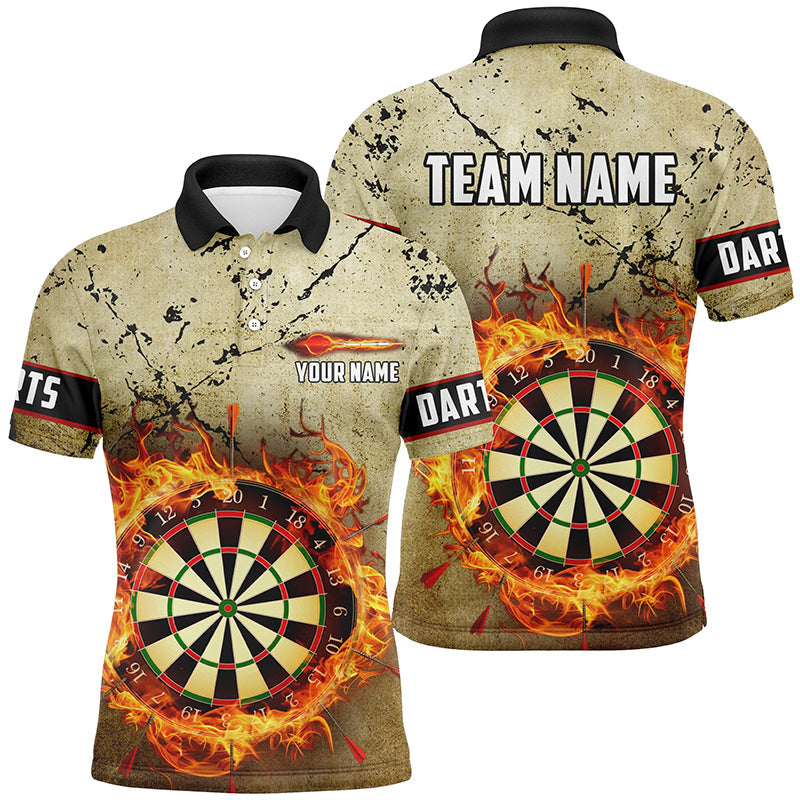 Individuelles Feuer Flamme Dartboard Grunge Dart Poloshirt für Herren, Retro Dart Team Trikot TDM1668