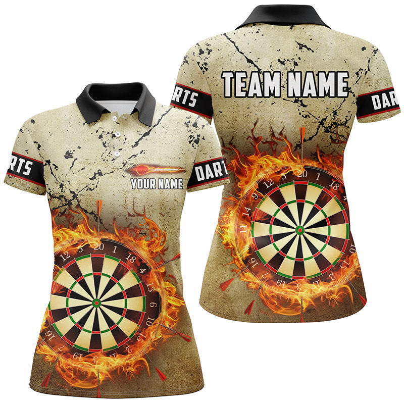 Individuelles Feuer Flamme Dartboard Grunge Dart Poloshirt für Herren, Retro Dart Team Trikot TDM1668