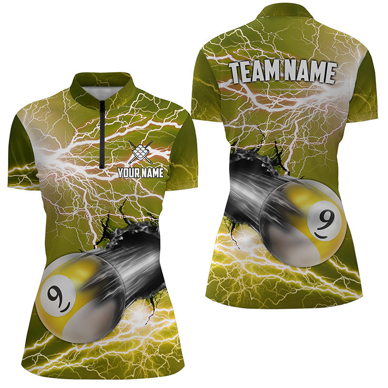 Lustiges 9-Ball-Pool Rush-Out Blitz-Donner Damen-Quarter-Zip Shirt, maßgeschneidertes Team-Shirt TDM0970