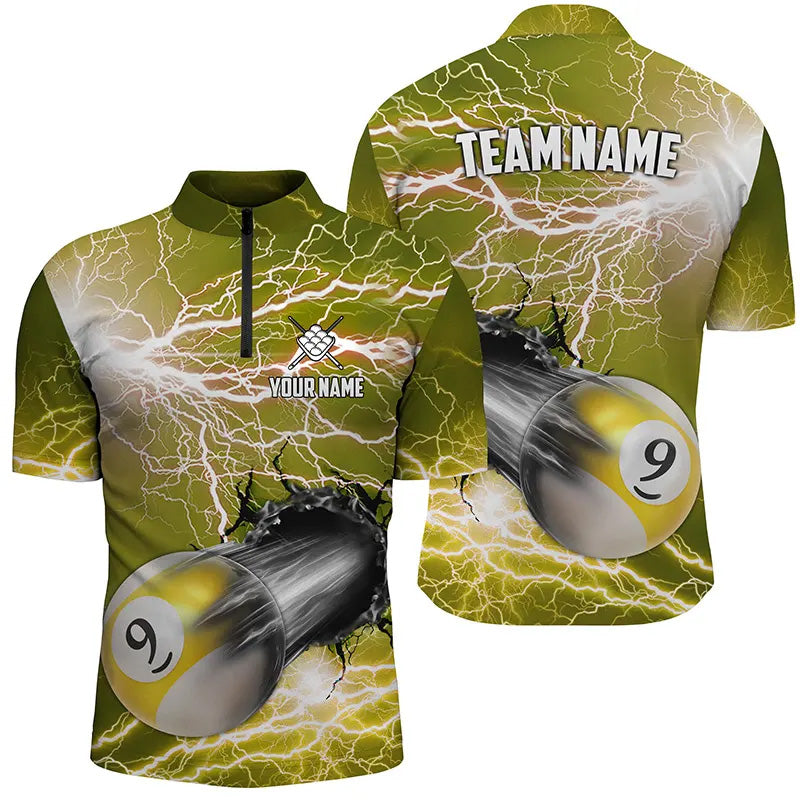 Lustiges individuelles 9-Ball-Pool „Rush Out“ Donner-Blitz gelbes Herren-Shirt mit Viertelreißverschluss TDM0970