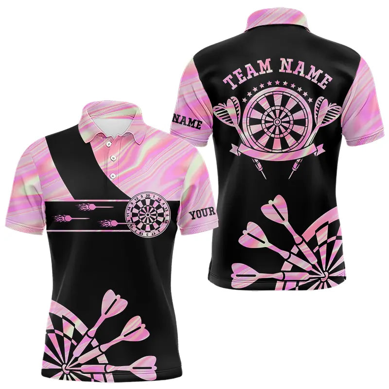 Individuelles holografisch-pinkes Batik-Dart-Poloshirt für Herren, leuchtendes Darttrikot TDM3624