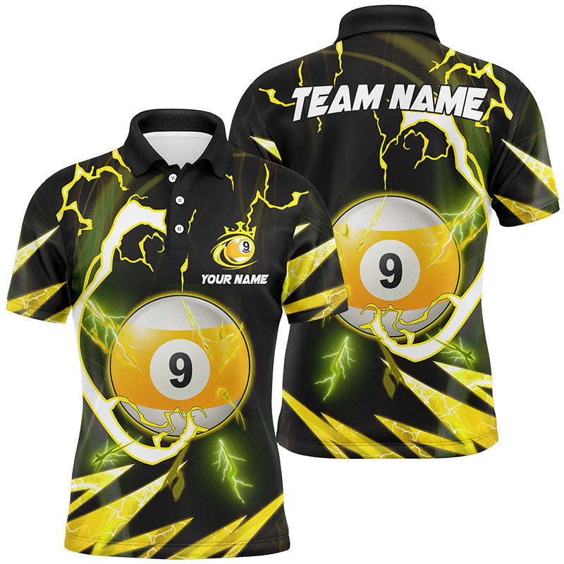 Individuelles gelbes 9-Ball-Poolshirt mit Donner und Blitz für Herren, 9-Ball-Poolshirt TDM0413