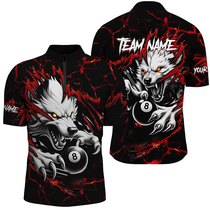 Thunder Lightning Wolf Quarter-Zip Shirt für Herren, maßgeschneiderte Billiard Liga Jersey - Rot TDM2824