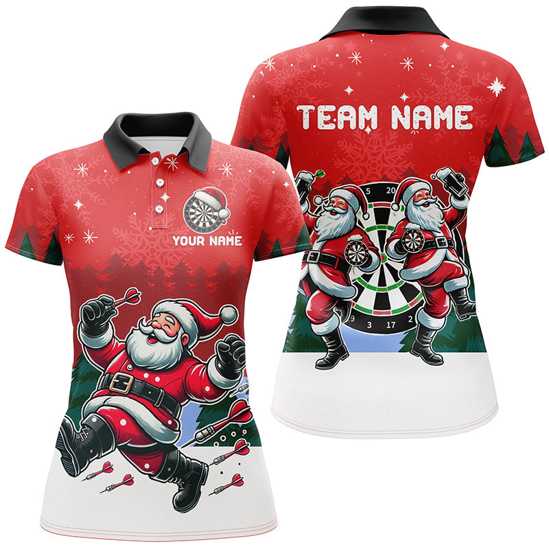 Individuelles Lustiges Santa Spielt Dart Rotes Dart Poloshirt für Damen, Weihnachts Dart Trikot TDM2834