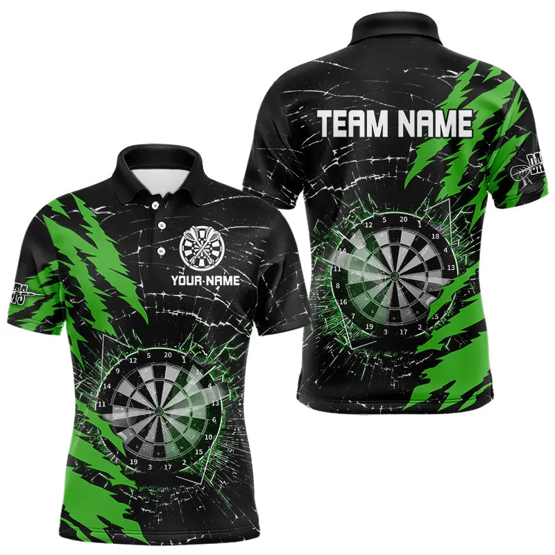 Individuelles schwarz-lilanes Dartbrett-Glassplitter-Poloshirt für Herren, Dart-Teamtrikot TDM3495