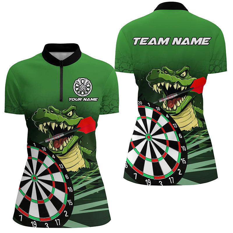 Grünes Krokodilmuster Damen-Dartshirt, personalisiertes Teamtrikot & Geschenk TDM2608