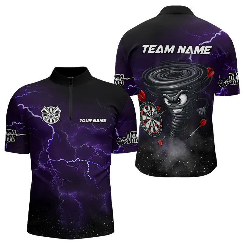 Individuelles Thunder Lightning Lustiger Sturm Viertelreißverschluss Herren Shirt, Cool Lila Dart Trikot Team TDM3496