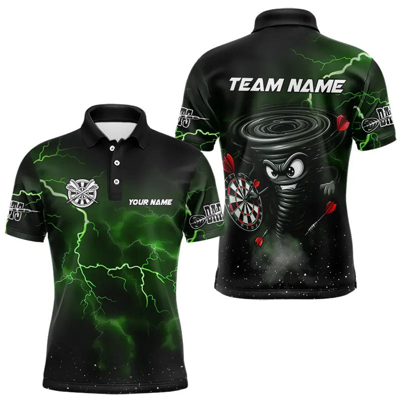 Individuelles witziges Sturm-Donner-Blitz-Poloshirt für Herren, cooles grünes Dart-Teamtrikot TDM3497