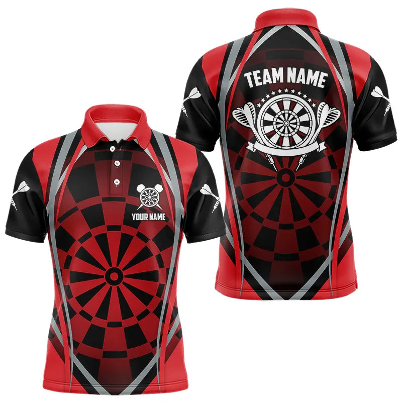 Individuelles schwarz-rotes Dartbrett-Muster-Dart-Poloshirt für Herren, Darttrikot-Teamuniform TDM3651