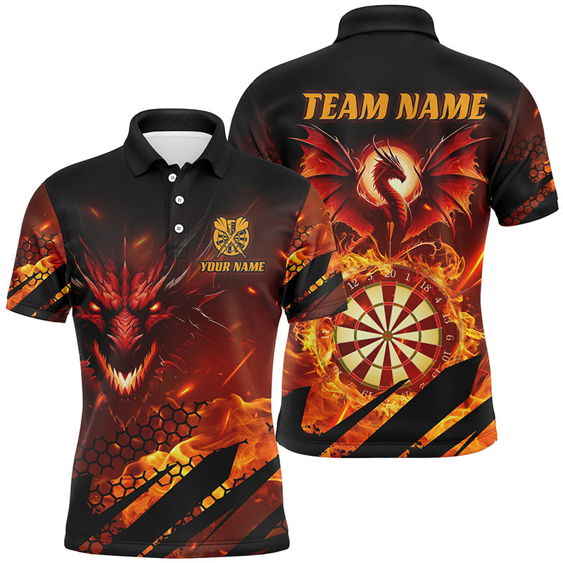 Individuelles Drachen Dartboard Feuer Flamme Dart Poloshirt für Herren, Dart Liga Trikot TDM1700