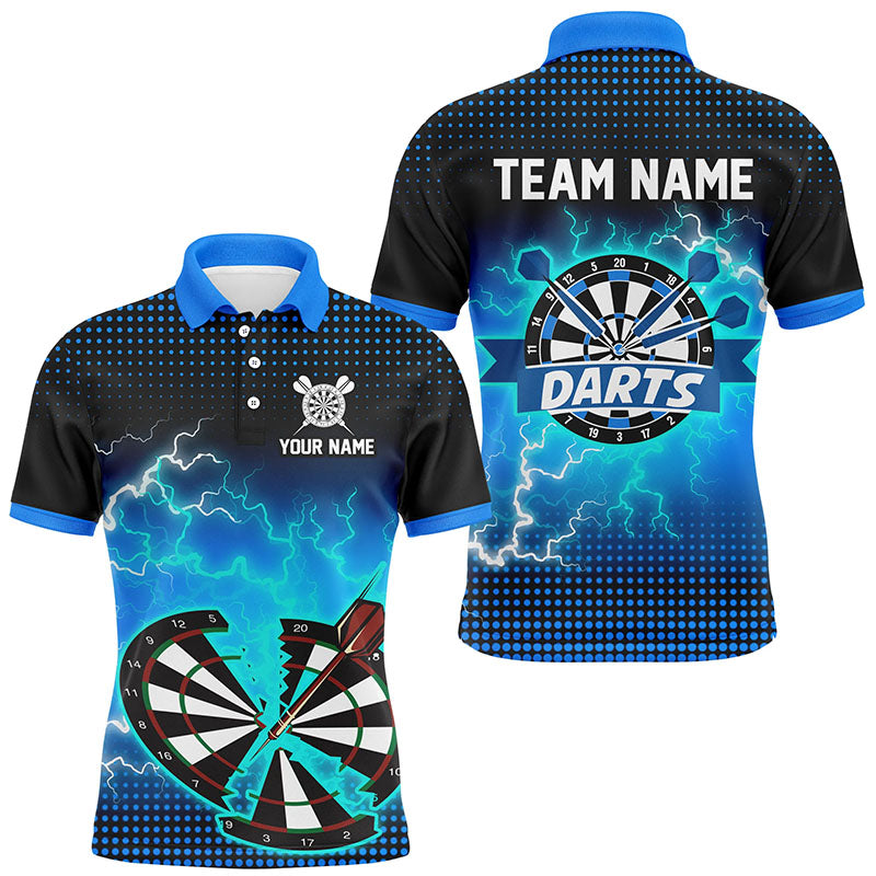 Individuelles Blaues Crack Dartbrett Thunder Lightning Herren Poloshirt, Dart Teamtrikot TDM1917