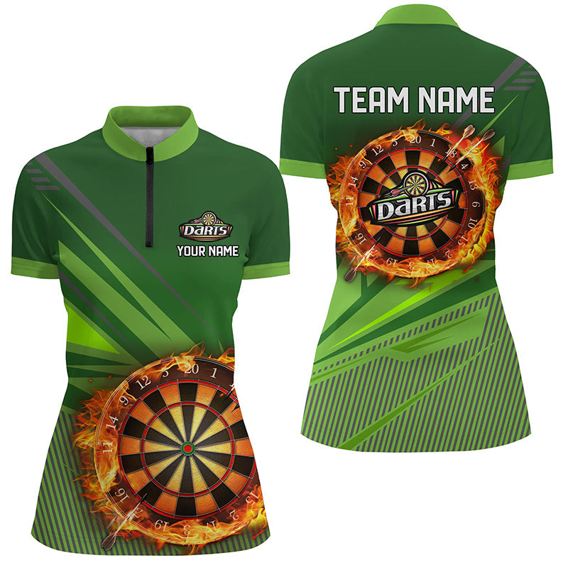 Individuelle grüne Dartboard Feuerflamme Damen Quarter Zip Shirt, Dart Trikot Kleidung TDM1920