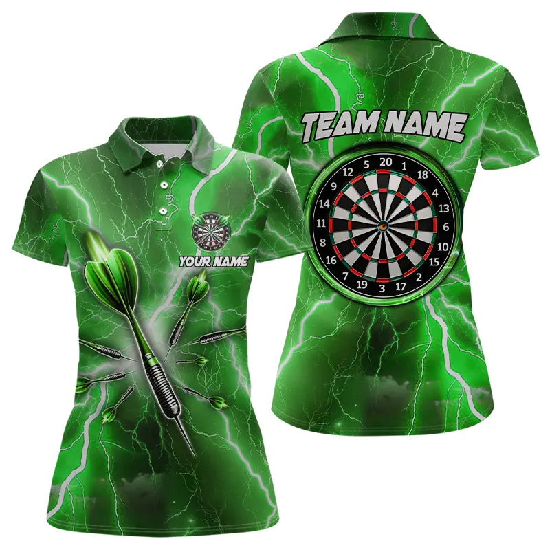 Individuelles Grünes Donner-Blitz Poloshirt für Damen, Dart-Trikot Team-Uniform TDM3338