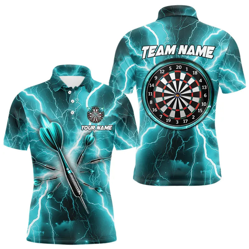 Individuelles türkisfarbenes Donnerblitz-Poloshirt für Herren, Dart-Teamtrikot TDM3339