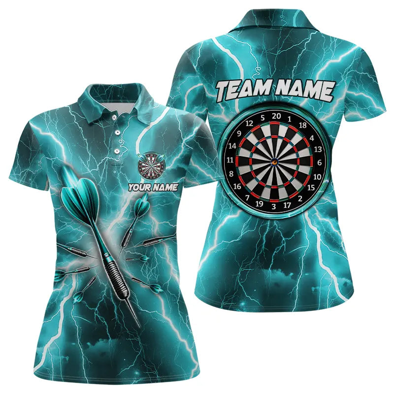 Individuelles Türkises Donner-Blitz Poloshirt für Damen, Dart-Trikot Team-Uniform TDM3339