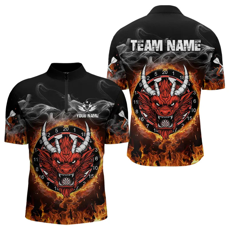 Individuelles Feuer Dartboard Drache Dart Viertelreißverschluss Herren Shirt – Team Dart Trikot TDM3807