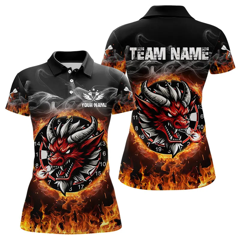 Individuelles Feuer-Dartbrett-Drachen Dart-Poloshirt für Damen – Team Dart Trikot TDM3808