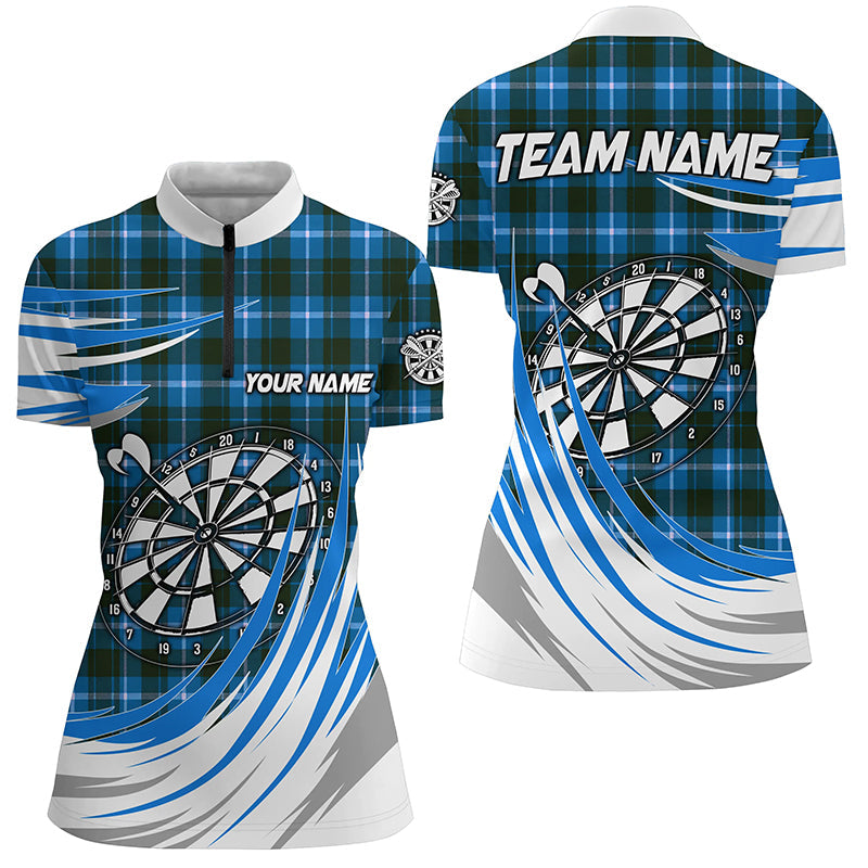 Individuelles blaues Dartboard Karo-Muster Dart Shirt für Damen, Dart Teamtrikot TDM1538