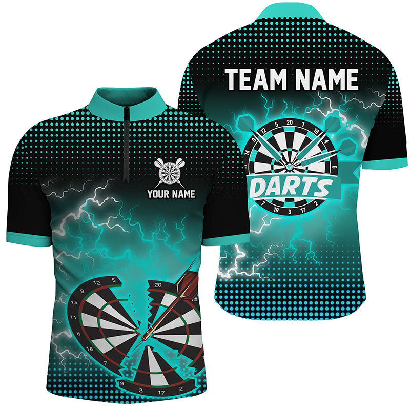 Türkises Crack Dartboard Donner Blitz Herren Shirt mit Viertelreißverschluss, Dart Trikot TDM1925