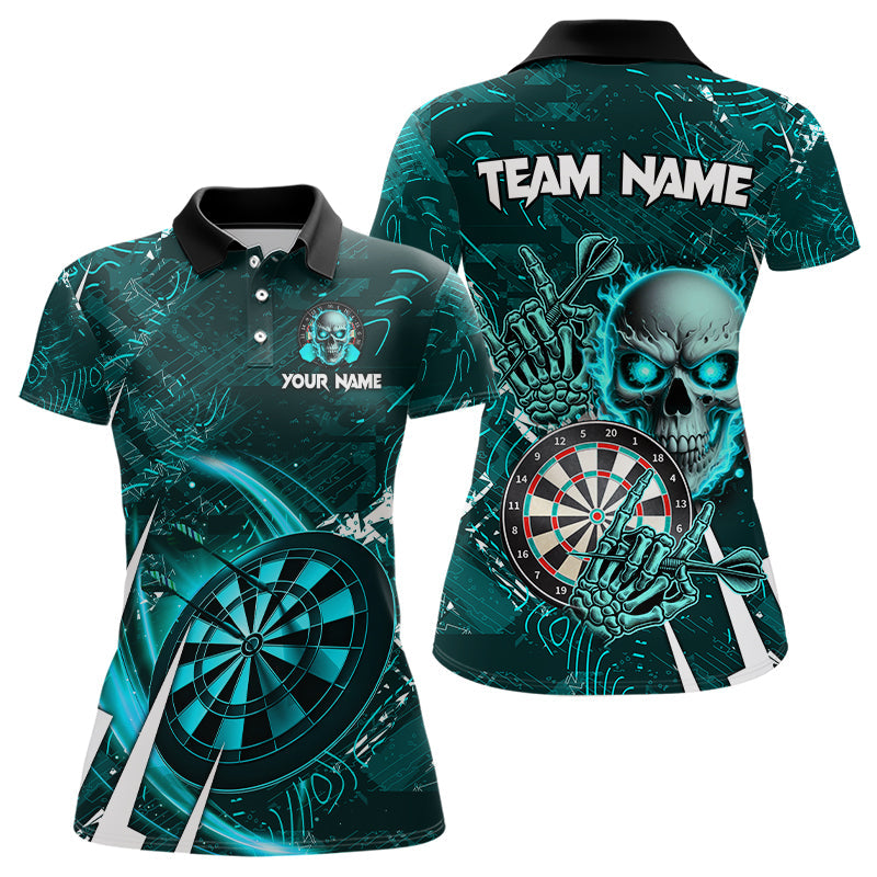 Individuelles Türkises Schädel Dart Poloshirt für Damen, Cooles Dart Liga Team Dart Trikot TDM3101