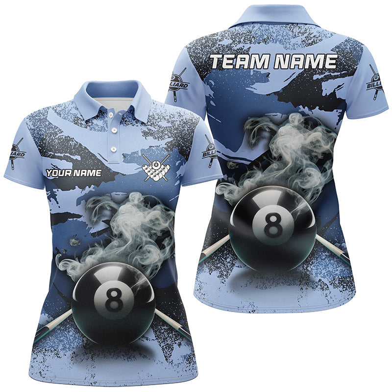 8-Ball-Pool-Rauch individuelles blaues Tarn-Poloshirt für Poolspielerinnen, 8-Ball-Pool-Shirt TDM1014