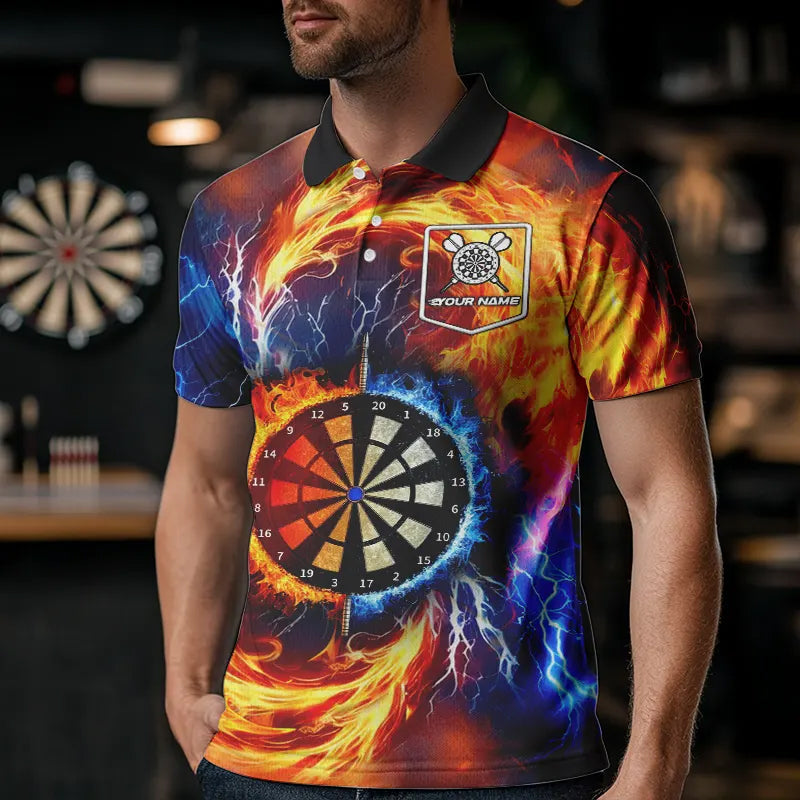 Personalisierte Dartboard Wasser Feuer Donner Blitz Herren Dartshirts, Darts Teamtrikots TDM3510
