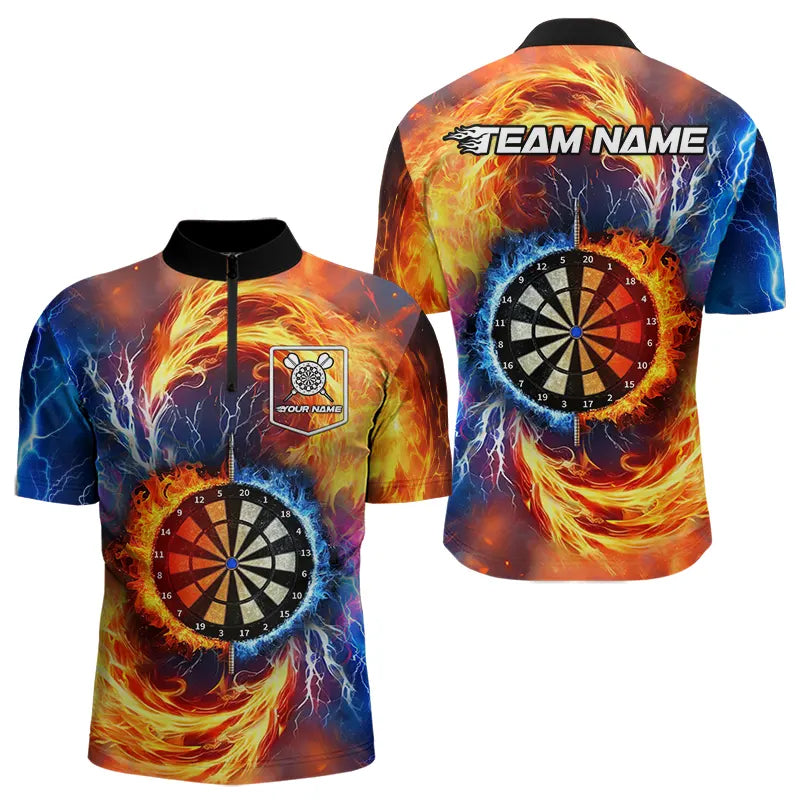 Personalisierte Dartboard Wasser Feuer Donner Blitz Herren Dartshirts, Darts Teamtrikots TDM3510