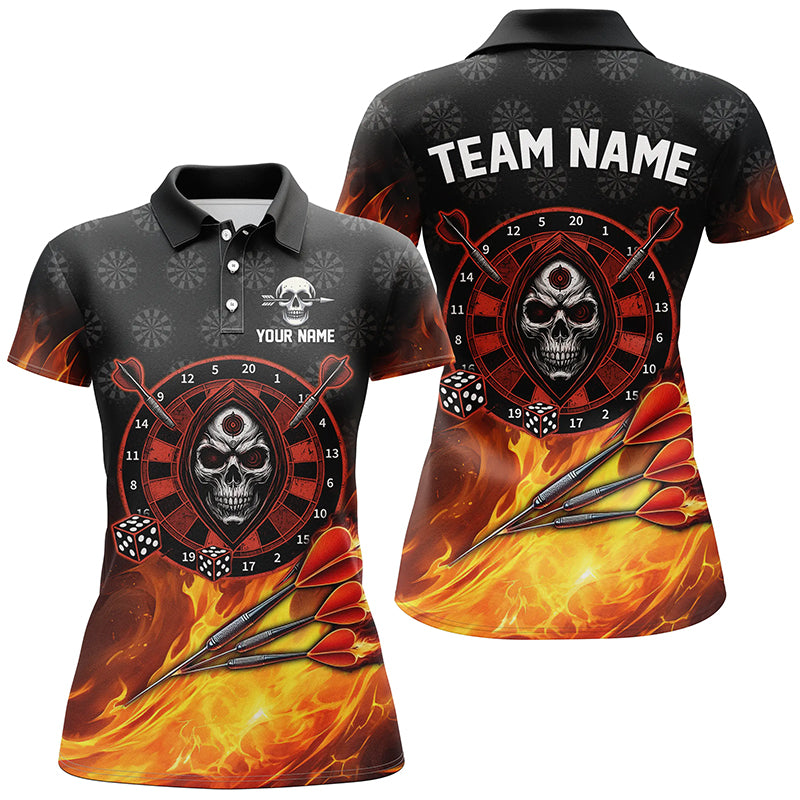 Individuelles Skelett Dartbrett Darttrikot Für Herren, Rotes Flammen Dart-Team Poloshirt TDM2385