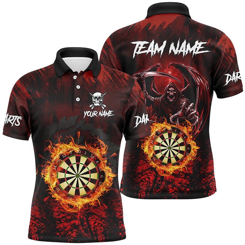 Individuelles Rotes Dartboard Feuer Dart Poloshirt für Herren, Skelett Dart Trikot Team Outfit TDM2871