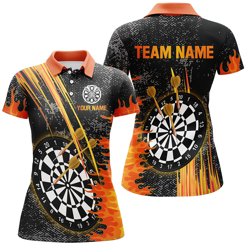 Individuelles Graues Grunge-Oranges Feuerflammen-Herren Poloshirt, Darttrikot Team TDM2635