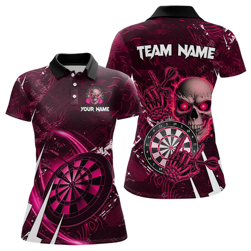 Individuelles Rosa Schädel Darts-Poloshirt für Damen, Dart-Trikot Team-Uniform TDM3366
