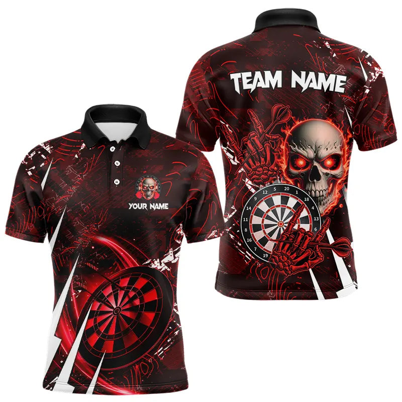 Individuelles rotes Schädel-Dart-Poloshirt für Herren, Dart-Teamtrikot TDM3367