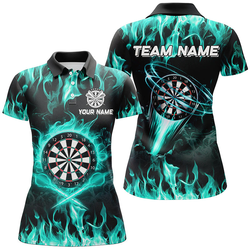 Individuelles Türkises Feuerflamme Dart Poloshirt für Damen, Lightning Dart Liga Trikot Team TDM2661