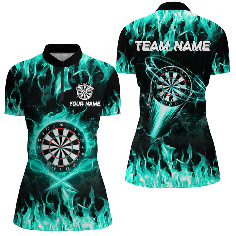 Individuelles Türkises Feuer Flamme Dart Damen Quarter Zip Shirt, Blitz Dart Liga Trikot Team TDM2661