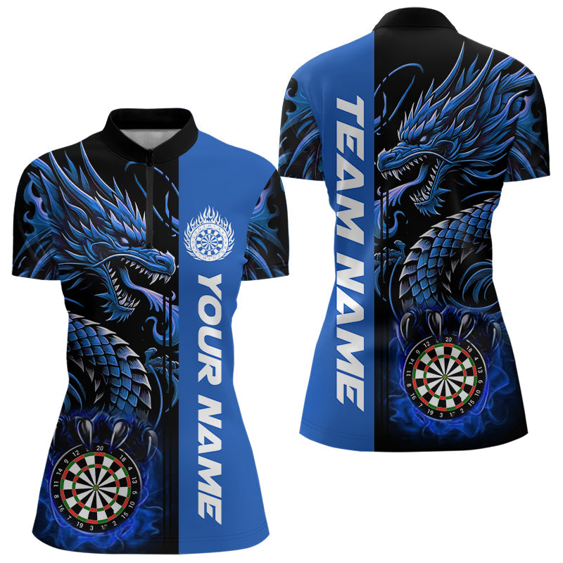 Individuelles Drachen Damen Quarter Zip Shirt, Dartliga Team Rotes Dart Trikot TDM3137