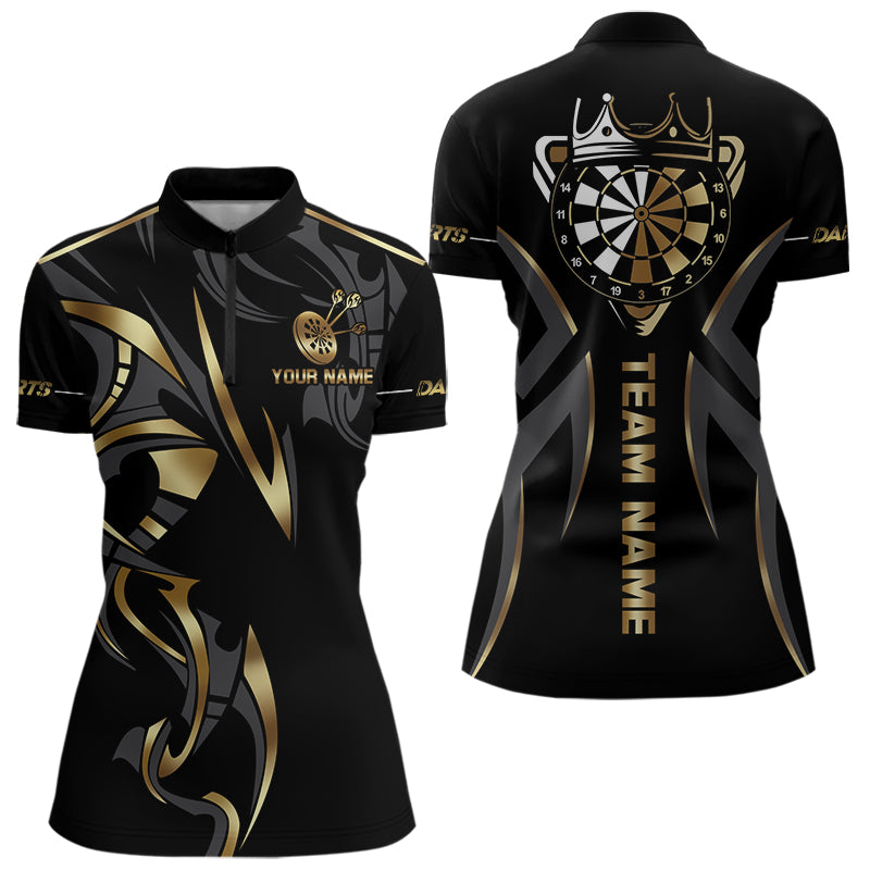 Individuelles Schwarz und Gold Dartbrett Krone Dart Damen Quarter Zip Shirt – Team Dart Trikot TDM3835