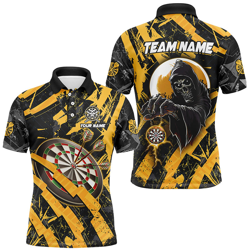 Individuelles Grunge Gelbes Dartbrett Skelett Dart Herren Poloshirt, Dart Teamtrikot TDM1960